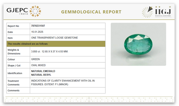 Natural Emerald | Govt. Lab Certified | Oval Mixed Cut | Green Report No.7876D31507 image 1