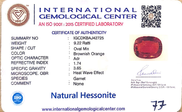 Natural Hessonite (Gomed) | Oval Mix Cut | IGC Certified Certificate Number: IGCDKBAJ42725 image 2