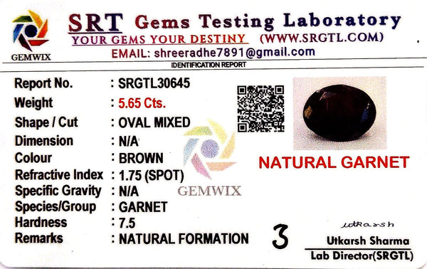 Natural Garnet Oval Mix SRT Certified No : SRGTL30645 image 2