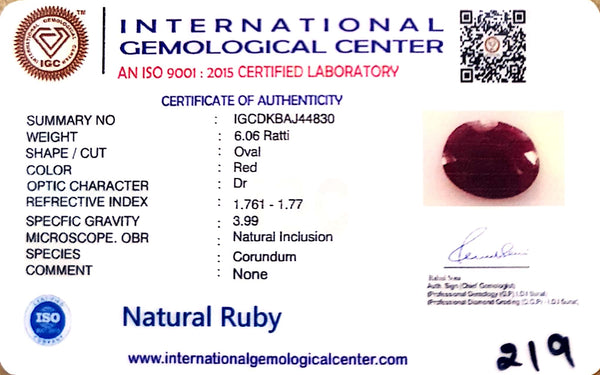 Natural Ruby | Oval Cut | IGC Certified No.: IGCDKBAJ44830 image 2
