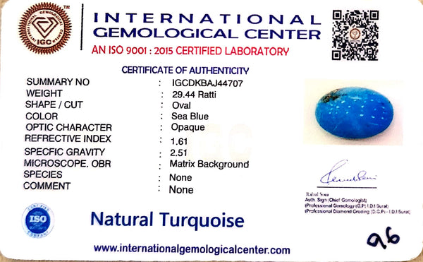 Natural Turquoise | Sea Blue | Oval | Matrix Background | IGC Certified Certification: IGC (IGCDKBAJ44707) image 2