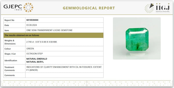 Natural Emerald | Octagon Step Cut | Govt. Lab Certified No. 6810D26565 image 1