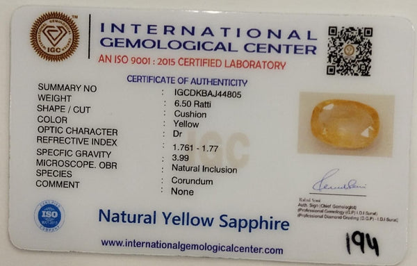 Natural Yellow Sapphire |Cushion Cut | IGC Certified No.: IGCDKBAJ44805 image 2