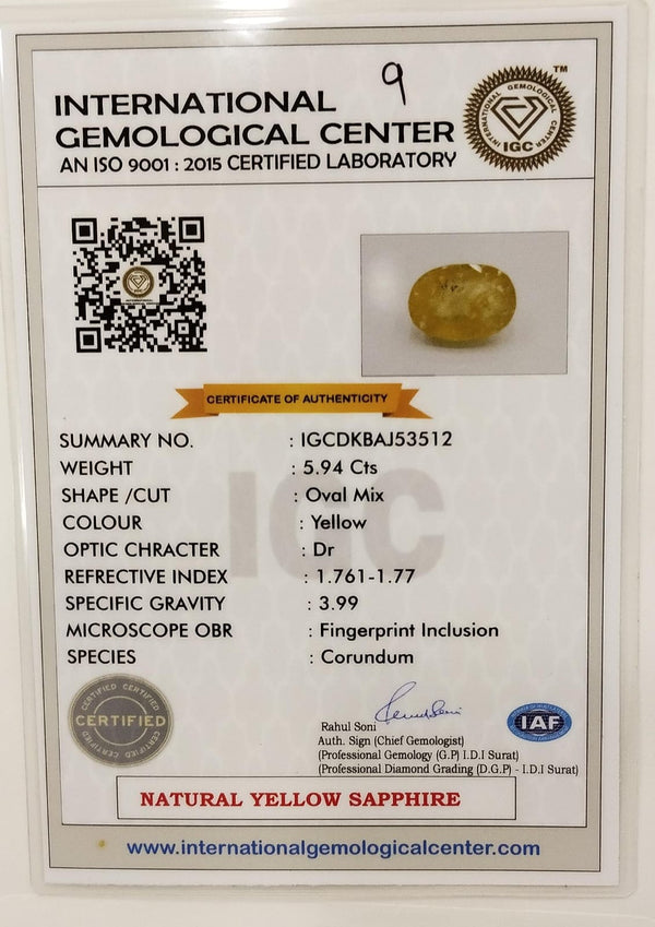Natural Yellow Sapphire |Oval Mix Cut | IGC Certified No.: IGCDKBAJ53512 image 2
