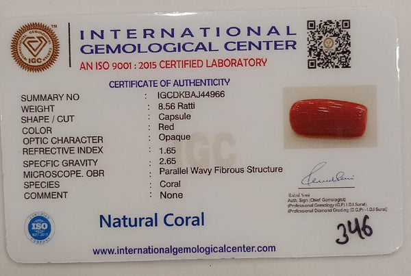 NaturalRed Coral | Certified| Capsule CutGemstone Summary No. IGCDKBAJ44966 image 2