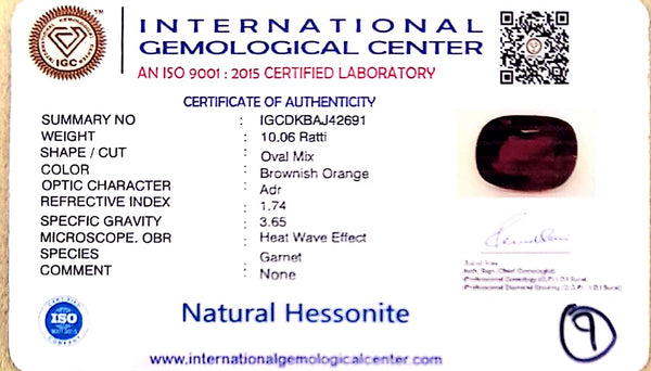 Natural Hessonite Garnet | Oval Mix Cut | Brownish Orange Certificate No.: IGCDKBAJ42691 image 2