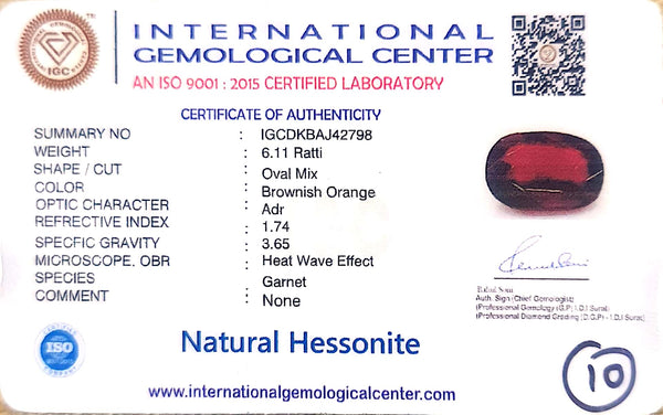 Natural Hessonite (Gomed) | Oval Mix Cut | IGC Certified Certificate No.: IGCDKBAJ42798 image 2