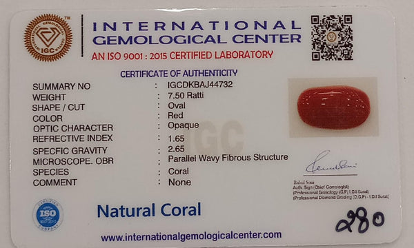 NaturalRed Coral | Certified| Oval CutGemstone Summary No. IGCDKBAJ44732 image 2