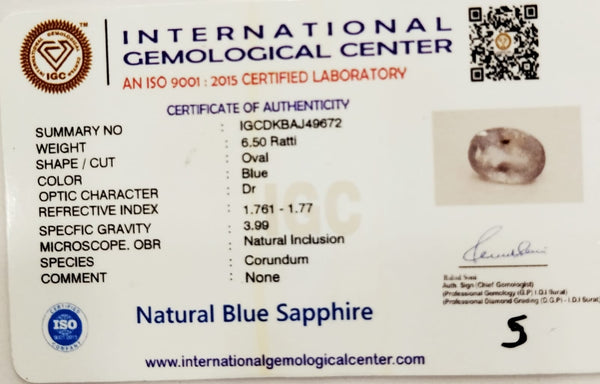 Natural BlueSapphire | IGC Certified | Dual Color ( Blue) | Oval Mix Cut | Natural Inclusions | Rare Astrological Gem Certificate No.: IGCDKBAJ49672 image 2