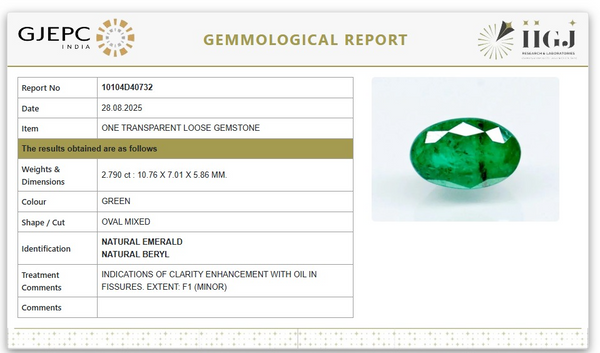 Natural Emerald | Govt. Lab Certified |Oval MixedCut | Green Report No.10104D40732 image 1