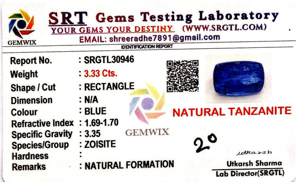 Natural Tanzanite | Rectangle | SRT Certified No : SRGTL30946 image 2