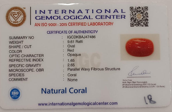 NaturalRed Coral | Certified| Oval CutGemstone Summary No. IGCDKBAJ47486 image 2