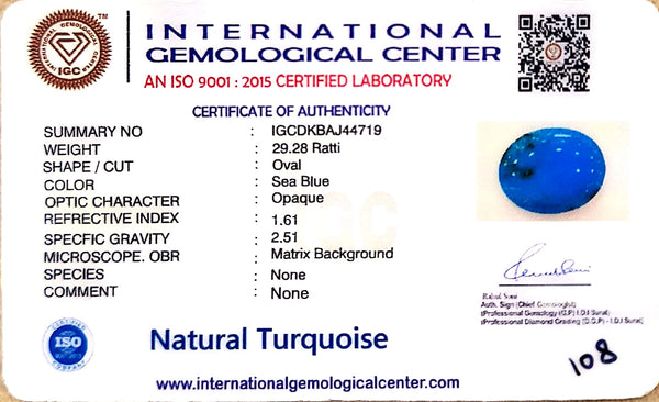 Natural Turquoise | Sea Blue | Oval | Matrix Background | IGC CertifIed Certification: IGC (IGCDKBAJ44719) image 1