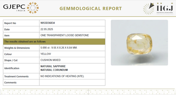 Natural Yellow Sapphire | Cushion Cut | No Heat | Govt. Lab CertifiedCertificate No.: 9053D36834 image 1