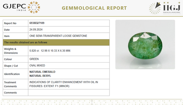 Natural Emerald | Govt. Lab Certified | Oval Mixed Cut6938D27109 image 1