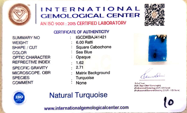 Natural Turquoise | Certified Square Cabochon in Sea Blue Certificate No.: IGCDKBAJ41421 image 1
