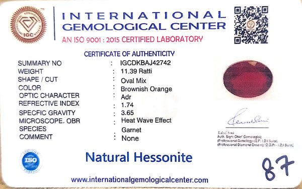 Natural Hessonite Garnet | Brownish Orange | Oval Mix Certificate No.: IGCDKBAJ42742 image 2