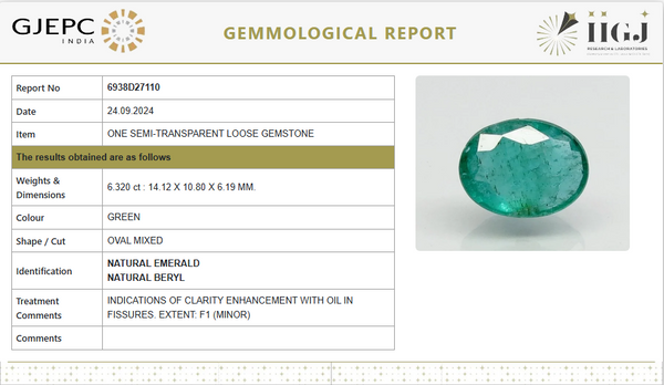 Natural Emerald 7.03 Ratti | Oval Mixed Cut | Govt. Lab Certified 6938D27110 image 1