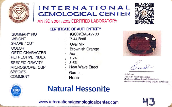 Natural Hessonite (Gomed) | Oval Mix Cut | IGC Certified Certificate Number: IGCDKBAJ42703 image 2