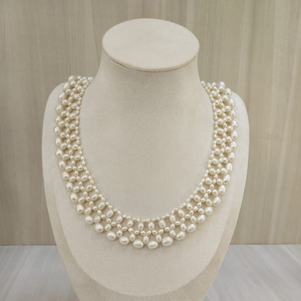 Natural pearl four line round and oval bead necklace – Tushar Gems