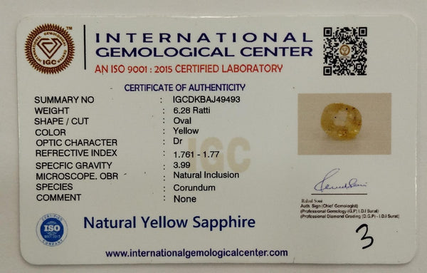 Natural Yellow Sapphire | Oval Cut | IGC Certified No.: IGCDKBAJ49493 image 2