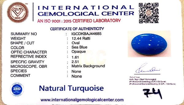 Natural Turquoise | Certified | Oval Cut | Sea Blue Certificate No.: IGCDKBAJ44685 image 2