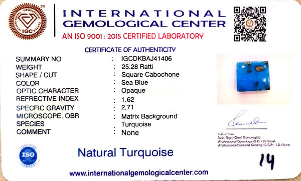 Natural Turquoise | Square Cabochon | Sea Blue | Matrix Background | CertifiedCertificate No.: IGCDKBAJ41406 image 2