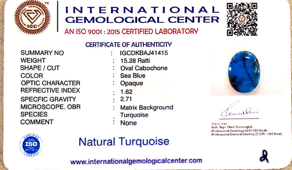 Natural Turquoise | Certified | Oval Cabochon | Sea BlueCertificate No.: IGCDKBAJ41415 image 2