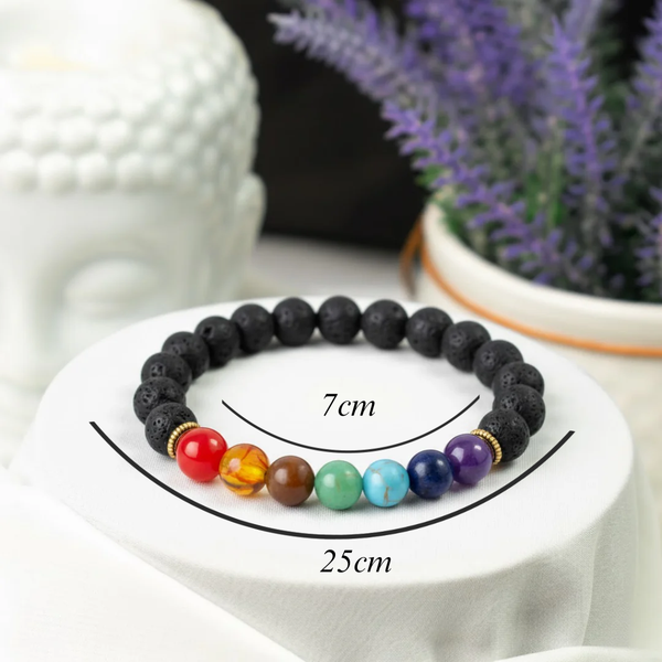 7 Chakra Lava Stone Bracelet With Selenite Charging Plate