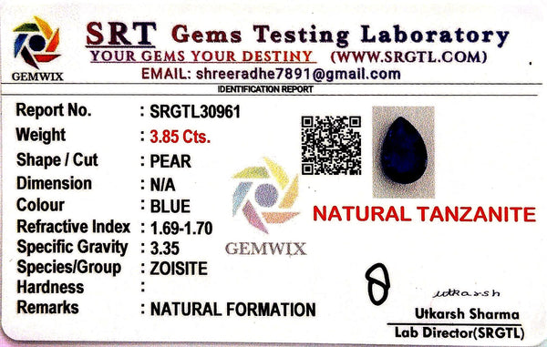 Natural Tanzanite | Pear | SRT Certified No : SRGTL30961 image 2