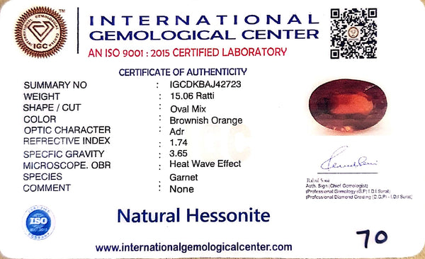 Natural Hessonite (Gomed) | Oval Mix Cut | IGC Certified Certificate No.: IGCDKBAJ42723 image 2