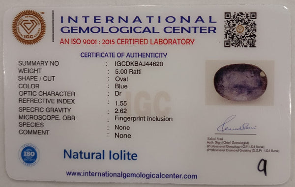 Natural Iolite| Govt. Lab Certified | Oval |Blue withCertificate No.: IGCDKBAJ44620 (Copy) image 2