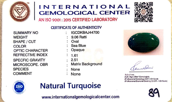 Natural Turquoise | Certified Sea Blue Oval Gemstone Certificate No.: IGCDKBAJ44700 image 2
