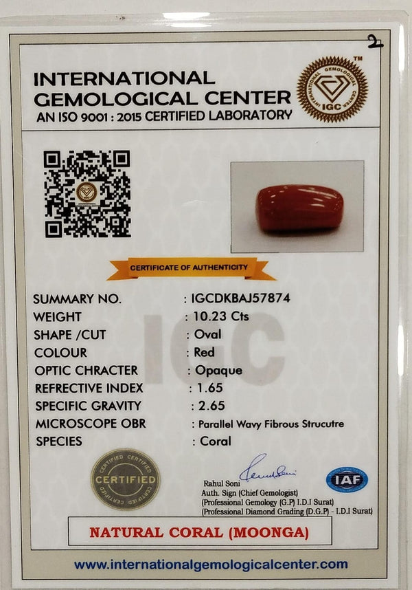 Natural Red Coral | Certified | Oval Cut Gemstone Summary No. IGCDKBAJ57874 image 2