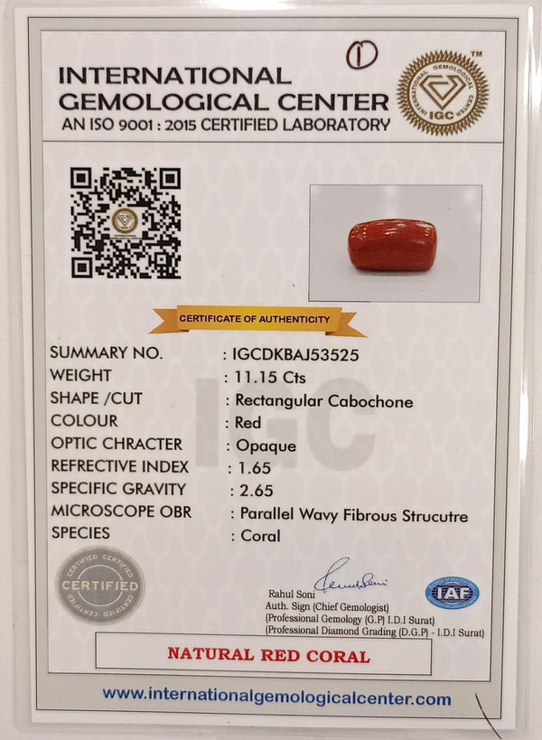 NaturalRed Coral | Certified| Rectangular Cabochone CutGemstone Summary No. IGCDKBAJ53525 image 2