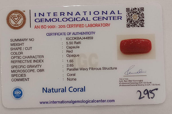 Natural Red Coral | Certified |Capsule Cut Gemstone Summary No. IGCDKBAJ44859 image 2