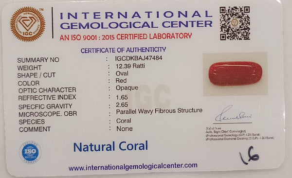 Natural Red Coral | Certified | Oval Cut Gemstone Summary No. IGCDKBAJ47484 image 2