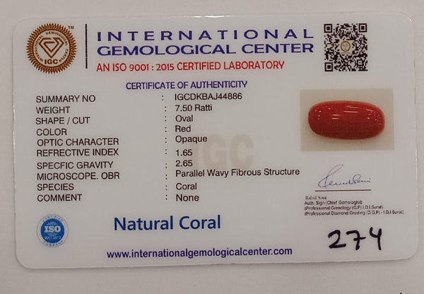 NaturalRed Coral | Certified| Oval CutGemstone Summary No. IGCDKBAJ44886 image 2