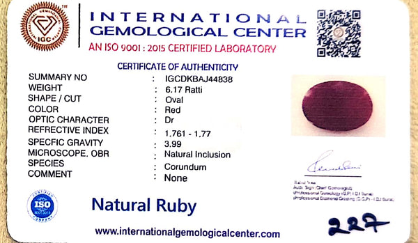 Natural Ruby | Oval Cut | IGC Certified Number: IGCDKBAJ44838 image 2