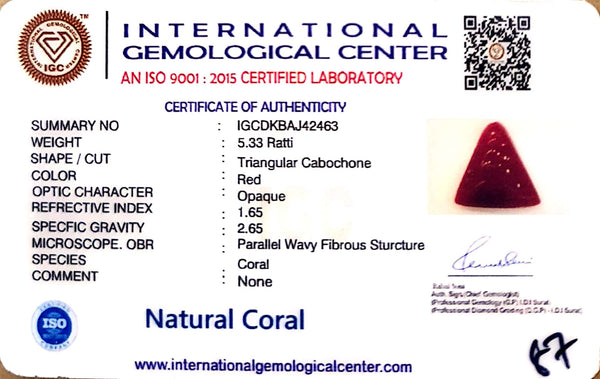 Natural Italian Red Coral | Certified Triangular Cabochon Moonga | Untreated Gemstone IGCDKBAJ42463 image 1