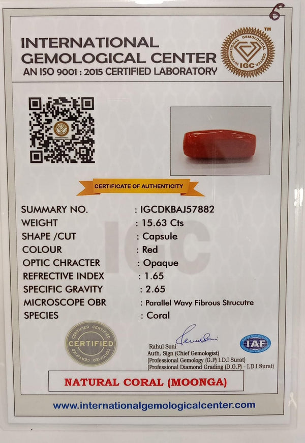 Natural Red Coral | Certified | Capsule Cut Gemstone Summary No. IGCDKBAJ57882 image 2