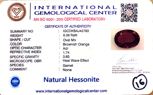 Natural Hessonite (Gomed) | Oval Mix Cut | IGC Certified Certificate Number: IGCDKBAJ42783 image 2