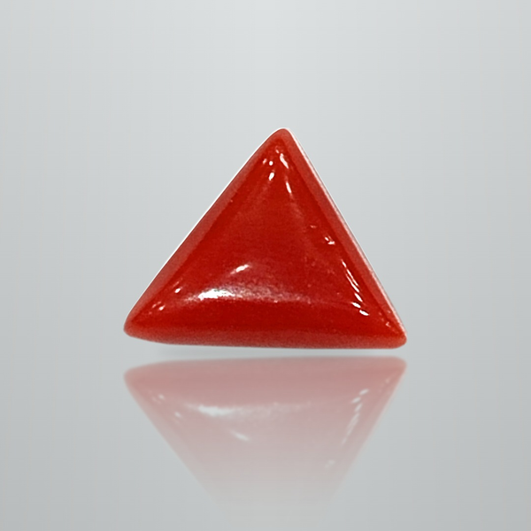 Natural Italian Red Coral (Moonga) triangular cabochon, untreated, certified IGCDKBAJ42429