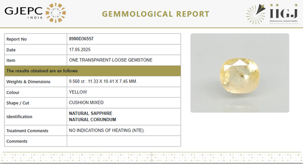 Natural Yellow Sapphire | Cushion Mixed Cut | Transparent | Govt. Lab Certified no 8980D36557 image 1