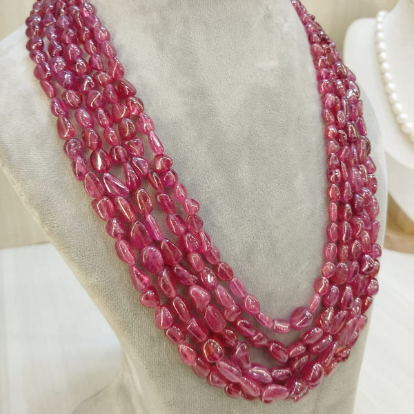 Natural Ruby Tumble Five-Line Beaded Necklace image 3