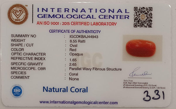 NaturalRed Coral | Certified| Oval CutGemstone Summary No. IGCDKBAJ44943 image 2