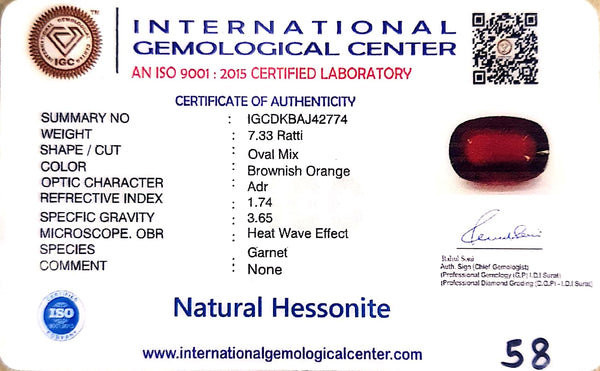 Natural Hessonite (Gomed) | Oval Mix Cut | IGC Certified Certificate No.: IGCDKBAJ42774 image 2