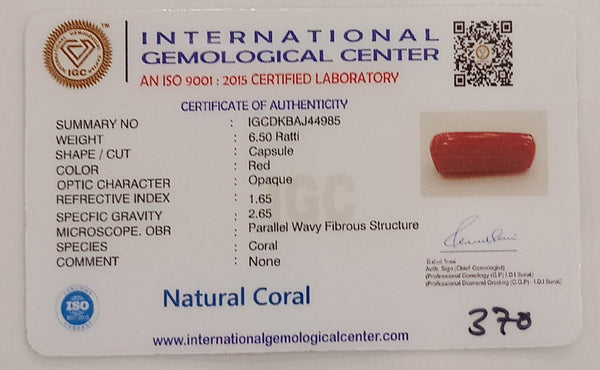 Natural Red Coral | Certified |Capsule Cut Gemstone Summary No. IGCDKBAJ44985 image 2
