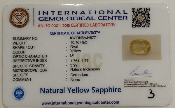 Natural Yellow Sapphire | Oval Cut | IGC Certified No.: IGCDKBAJ45771 image 2