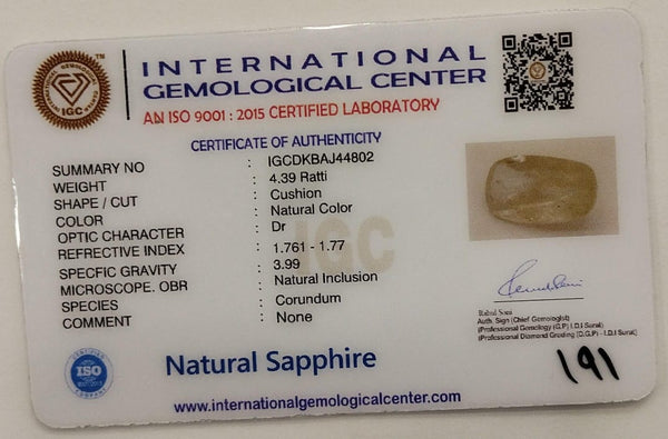Natural Yellow Sapphire | Cushion Cut | IGC Certified No.: IGCDKBAJ44802 image 2